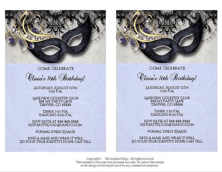 Masquerade Invitation, Masquerade Party Invitation