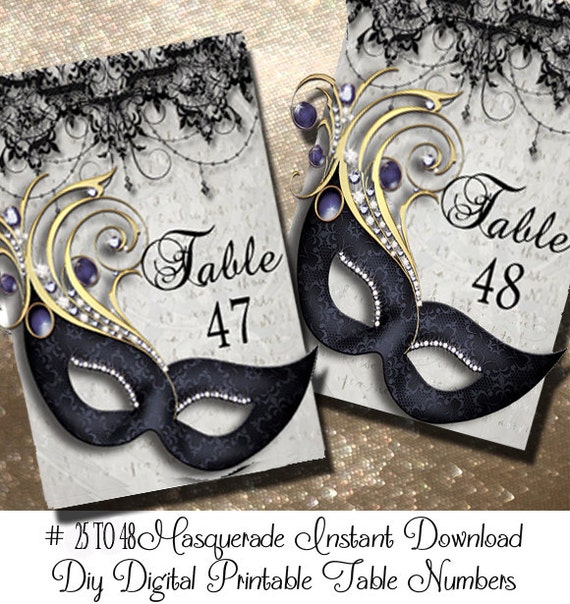 Masquerde Printable Table Numbers 25 48 Wedding Table Etsy
