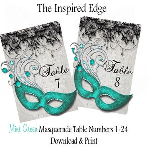 Mint Masquerade Table Numbers 1-24 (Digital Download)