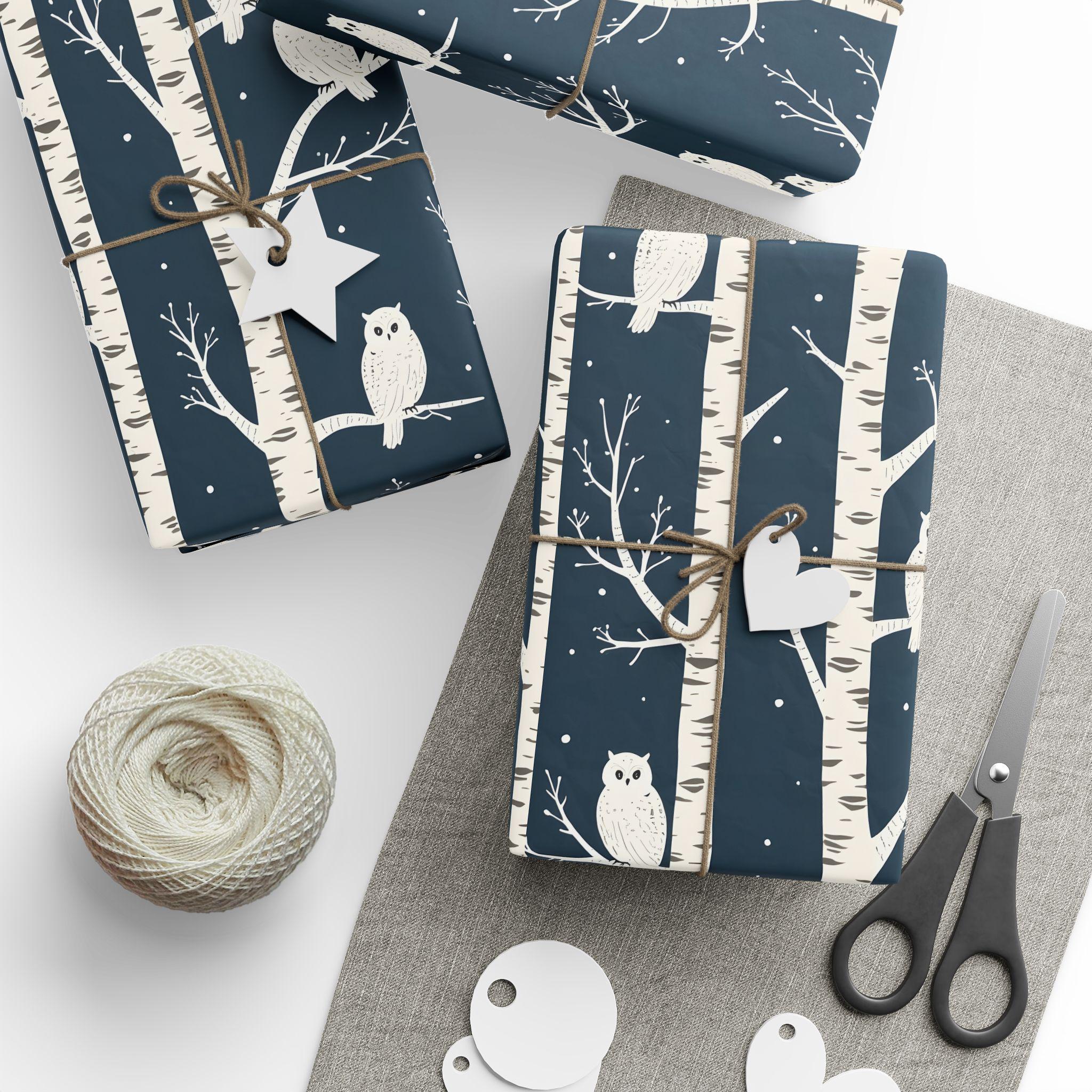 Woodland Snowy Owls Wrapping Paper | Winter Owl Gift Wrap
