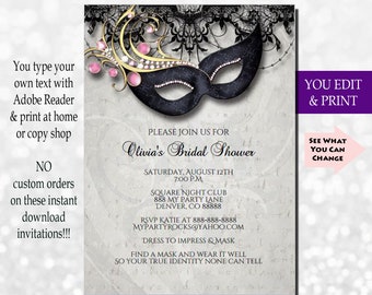 Bridal Shower Invitation, Bridal Shower Party Invitation, Pink & Gold Bridal Shower Invitation, Pink Bridal Shower, You Edit PDF