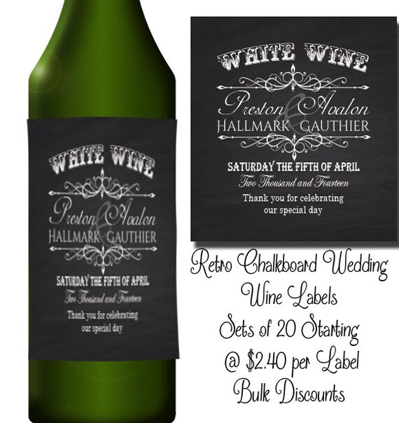 Retro Rustic Chalkboard Wedding Wine Label Wedding Wine Etsy