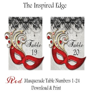 Red Table Numbers, Masquerade Table Numbers, Wedding Table Numbers, Red Masquerade Table Numbers, Instant Download, Red Table Numbers