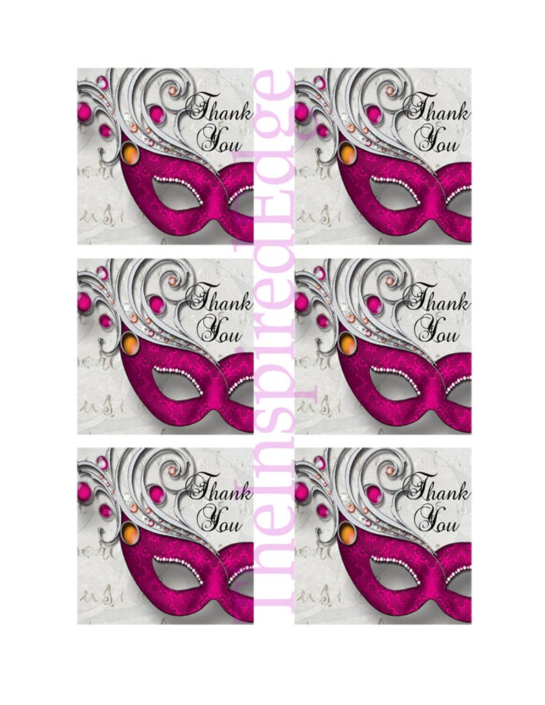 Sweet Sixteen Masquerade Party Thank You Tags Pink Thank You - Etsy