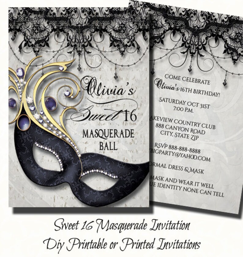 Sweet Sixteen Masquerade Party Invitation Masquerade Invite Etsy