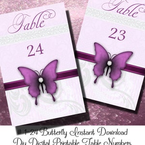 Butterfly Table Numbers 1-24: Printable Wedding Decor (Digital Download)