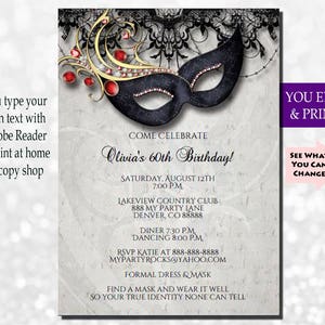 60th Birthday Masquerade Invitation: Editable PDF Template