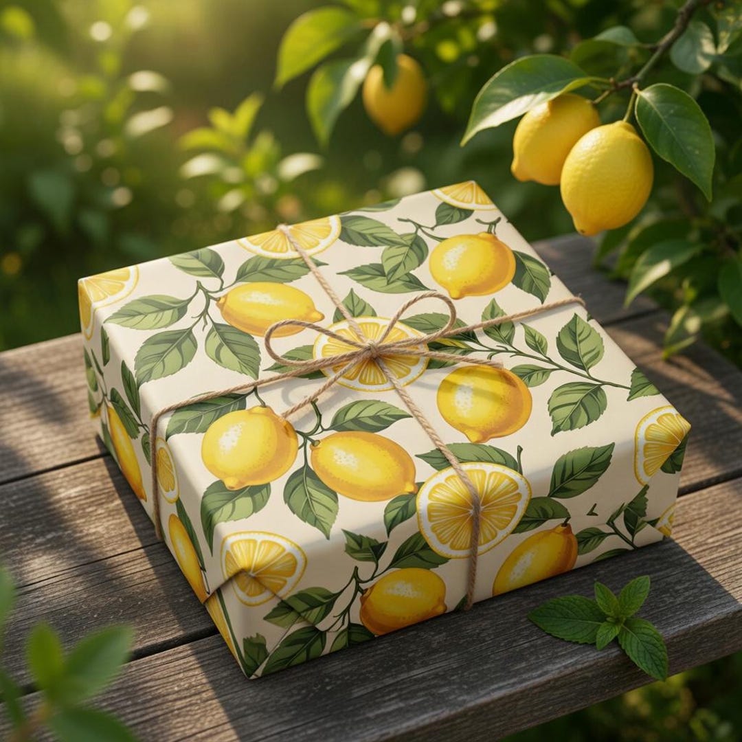Lemon Botanical Wrapping Paper | Citrus Fruit Pattern Roll - Etsy