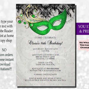 30th Birthday Invitation: Green Jewel Lace (You Edit PDF)