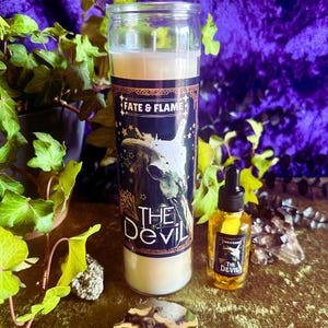 Juego de velas y aceites para el ritual de la carta del Tarot El Diablo