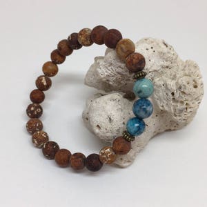 Vintage Wood Agate and Blue Hemimorphite Bracelet, Mala Bracelet, Beaded Bracelet, Men Bracelet, Women Bracelet, 8mm Beads, 8mm Bracelet image 7