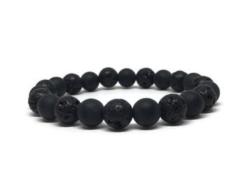 Matte Black Onyx and Black Lava Stone Bracelet, Oil Diffuser Bracelet, Mala Bracelet, Gemstone Bracelet, Black Bracelet, Beaded Bracelet