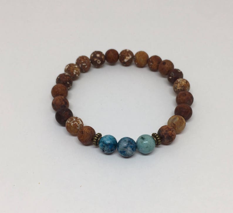 Vintage Wood Agate and Blue Hemimorphite Bracelet, Mala Bracelet, Beaded Bracelet, Men Bracelet, Women Bracelet, 8mm Beads, 8mm Bracelet image 8