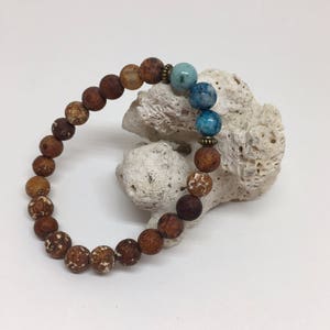 Vintage Wood Agate and Blue Hemimorphite Bracelet, Mala Bracelet, Beaded Bracelet, Men Bracelet, Women Bracelet, 8mm Beads, 8mm Bracelet image 10