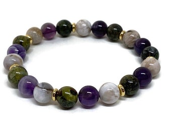 Amethyst, Dragonblood Jasper and Opal Bracelet, Mala Bracelet, Beaded Bracelet, Men Bracelet, Women Bracelet, 8mm Bracelet, 8mm Amethyst