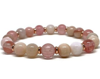 Peruvian Pink Opal and Cherry Quartz Bracelet, Mala Bracelet, Beaded Bracelet, Gemstone Bracelet, Women Bracelet, Pink Bracelet, Women Gift