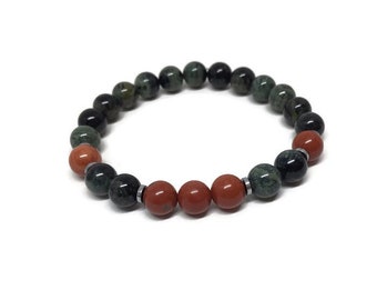 Kambaba Jasper and Red Jasper Bracelet, Mala Bracelet, Jasper Bracelet, Beaded Bracelet, Gemstone Bracelet, Men Bracelet, Women Bracelet