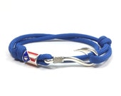 Nautical Puerto Rico Adjustable Royal Blue Puertorican Boricua Flag Bead Adjustable Double Wrap Paracord Men Women Unisex Fish Hook Bracelet