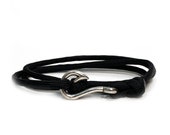 Black Adjustable Double Wrap Paracord Men Women Unisex Nautical Round Fish Hook Bracelet - Anklets - Best Paracord Bracelet
