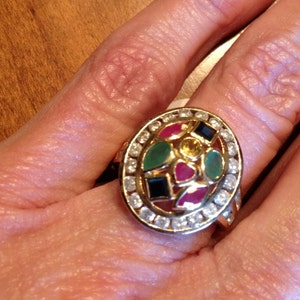 Multi Gemstone & Diamond Ring Vintage 3.00 ctw, 14kt Gld, Size 7 image 3