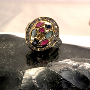 Multi Gemstone & Diamond Ring Vintage 3.00 ctw, 14kt Gld, Size 7 image 1