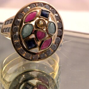 Multi Gemstone & Diamond Ring Vintage 3.00 ctw, 14kt Gld, Size 7 image 4