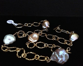 Baroque Pearl Necklace with Hammered Gold Filled Circles