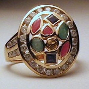 Multi Gemstone & Diamond Ring Vintage 3.00 ctw, 14kt Gld, Size 7 image 5