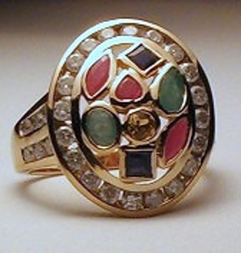 Multi Gemstone & Diamond Ring Vintage 3.00 ctw, 14kt Gld, Size 7 image 5