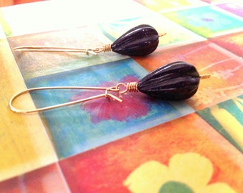 Blue Gold Stone Gem Earrings with Gold Filled French Ear Wires