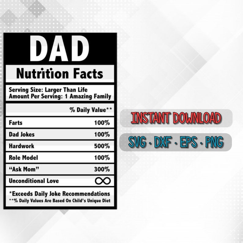 Dad Nutrition Facts SVG Cut File SVG Eps Dxf Png Cricut | Etsy