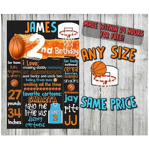 Basketball First Birthday Or Any Age Chalkboard Poster Printable Sign Boy or Girl - FREE 24 Hour Turnaround