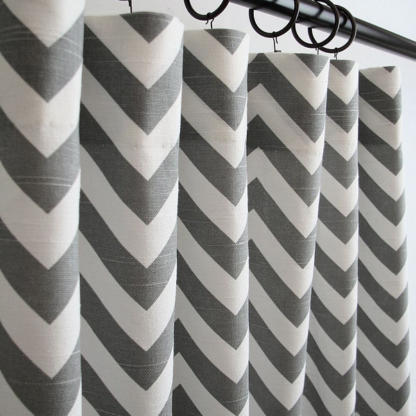 Grand Opening Sale - Ready To Ship Today -Ash Gray and White Chevron Zig Zag Custom Designer Curtains Drapes- 50W x 96L