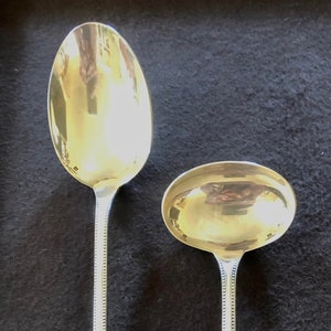 French Christofle Perles Serving Spoons, Pair