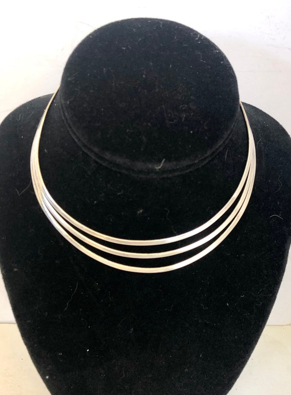 Triple band sterling choker collar necklace