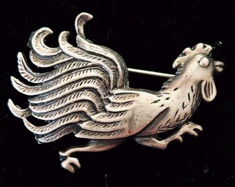 Cast Sterling Rooster Pin