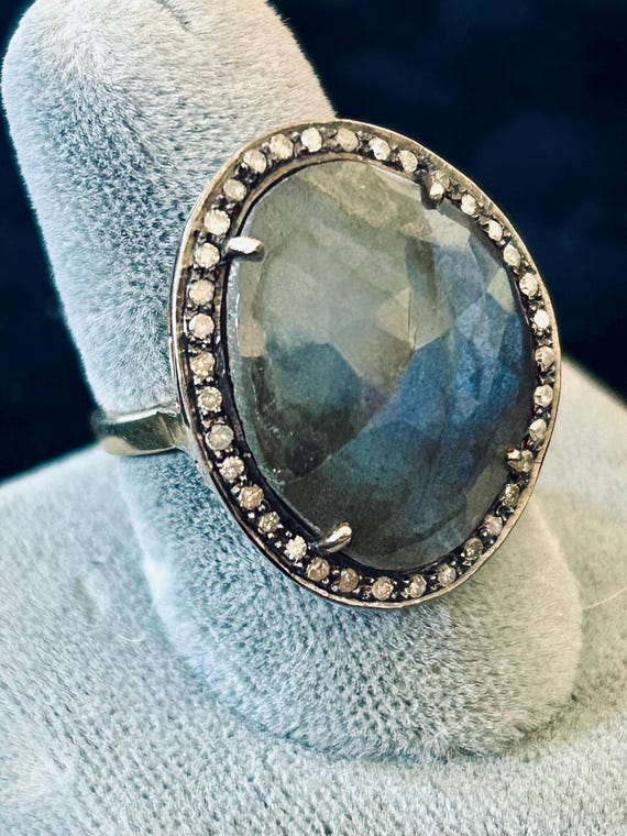 Labradorite Diamond Ring, Size 7 - image 4