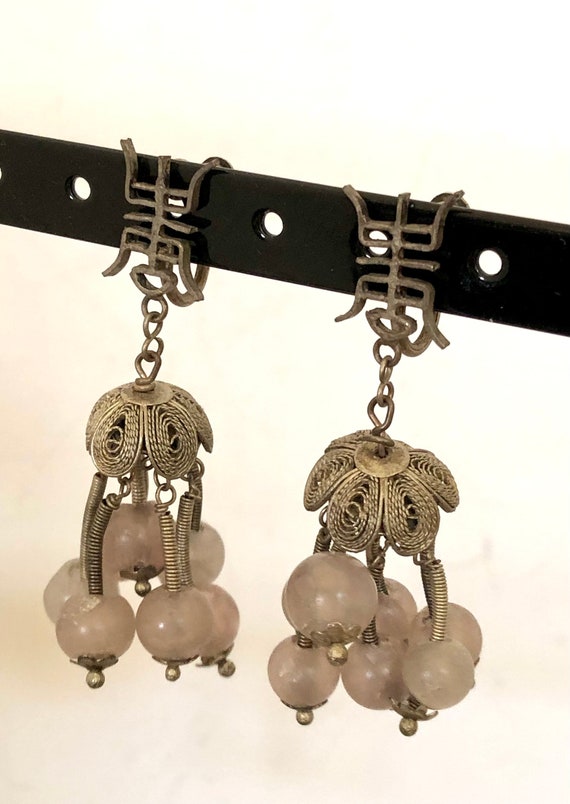 Antique Chinese dangling amethyst silver earrings