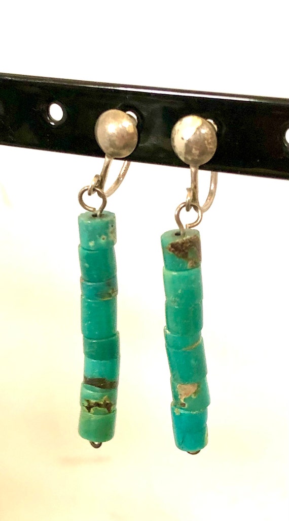 Native American turquoise column screw back earrin