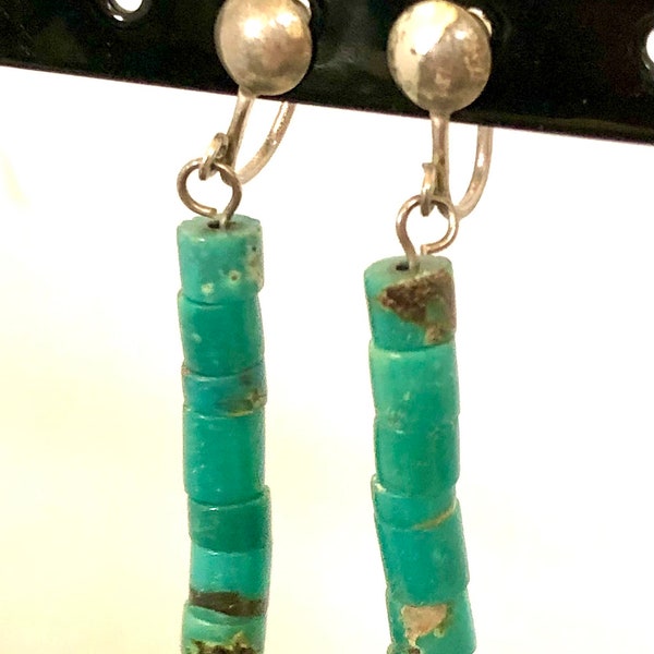 Native American turquoise column screw back earrings