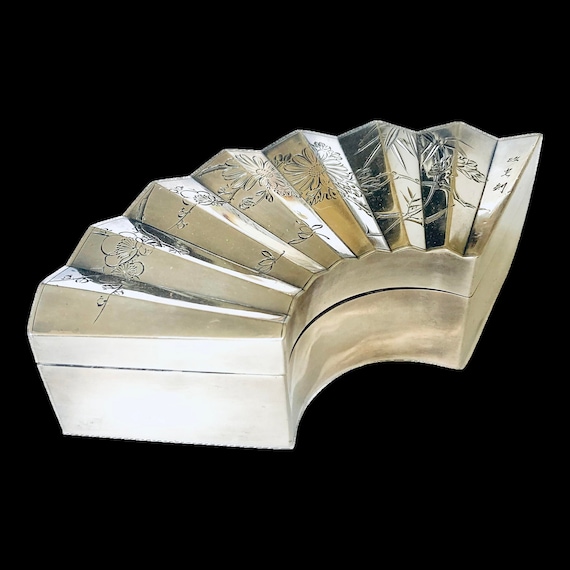 Miyamoto Sterling Japanese Fan Jewelry Box - Gem