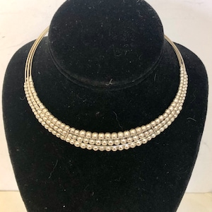 Silver beaded choker collar necklace