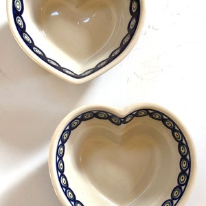 Pair of Polish heart shaped pottery bowls