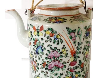 Antique Floral & Bird Design Chinese Teapot