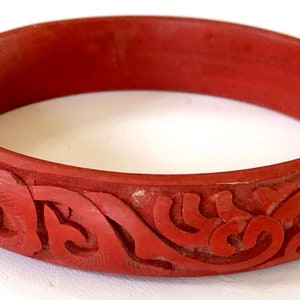 Carved Asian Cinnabar bangle bracelet