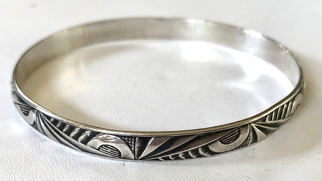 Danecraft Art Deco Sterling Bangle Bracelet Etsy