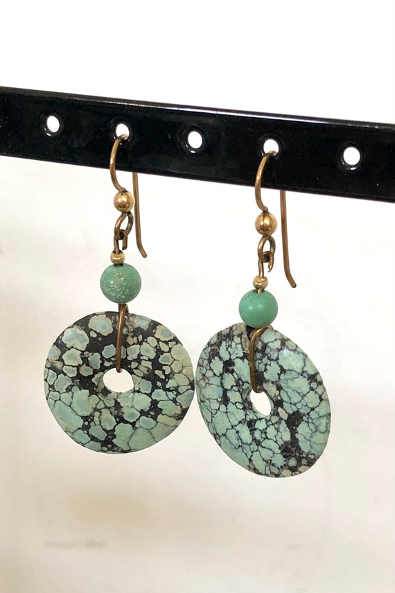 Turquoise donut dangling pierced earrings
