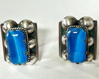 Mexican Sterling Screwback Blue Earrings