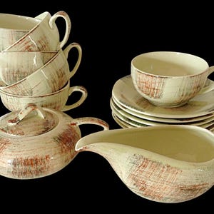 Vernonware &#39;Raffia&#39; / Vernon Kilns California Mid-Century koffie- of theeservies - 14 stuks
