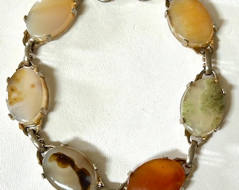 Mid Century Multi Agate Link Bracelet